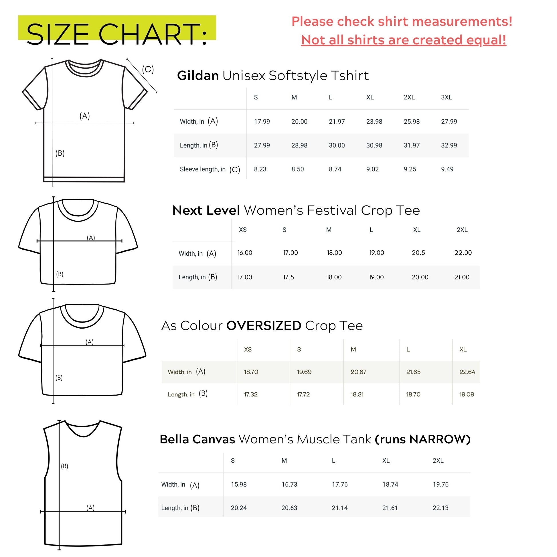 t shirt size chart